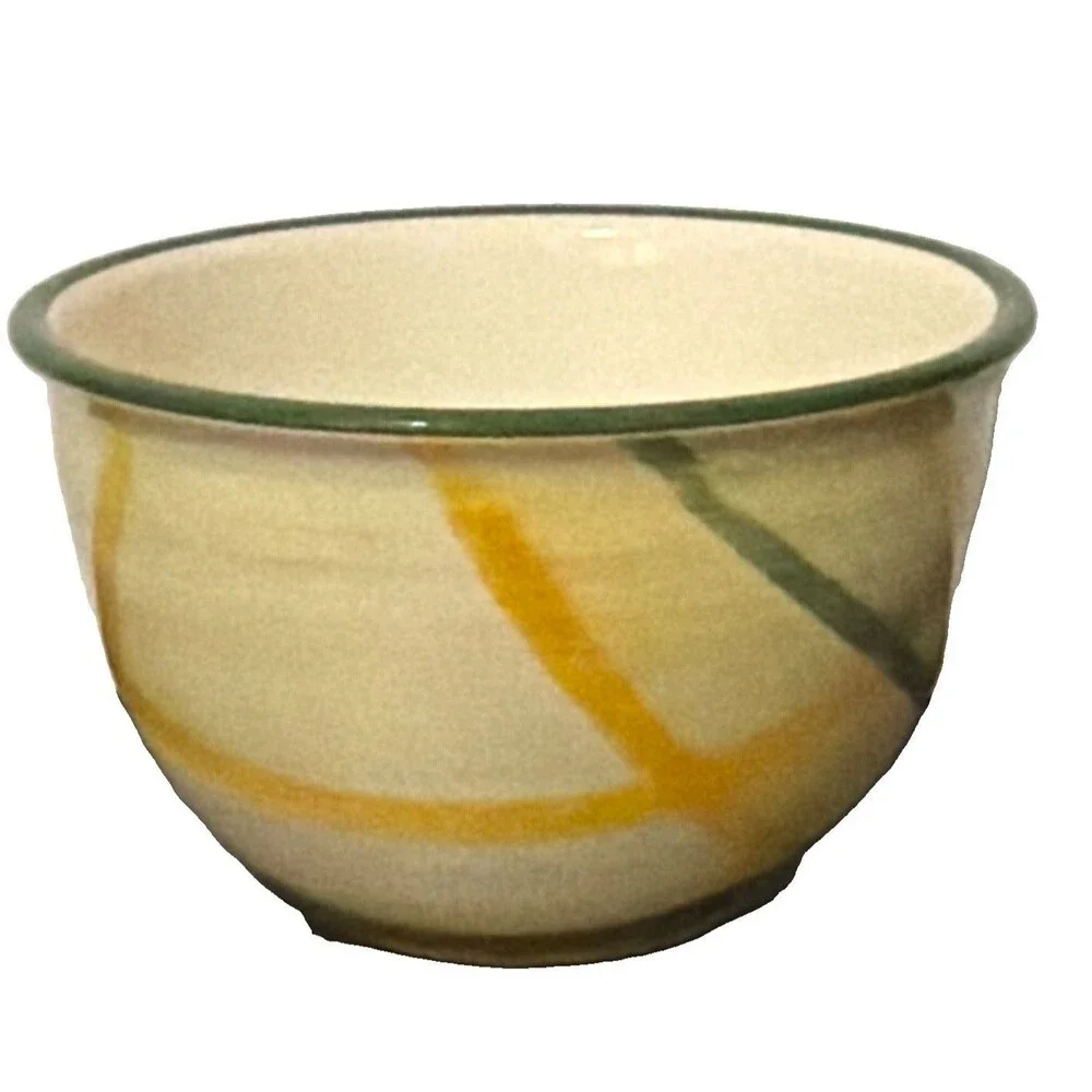 Vintage Vernonware Authentic Plaid Ceramic Bowl, Green/Yellow/Cream 8in USA 1955